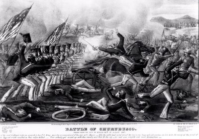 Battle of Churubusco, Fought Near the City of Mexico, 20th August 1847, engraved and published by Nathanial Currier by American School